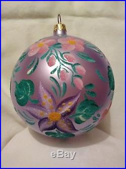 Christopher Radko Gorgeous Lavender Floral Blown Glass Ball Ornament 5