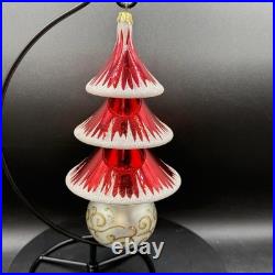 Christopher Radko Graceful Evergreen Tree Red Reflector ornament Vintage Atomic