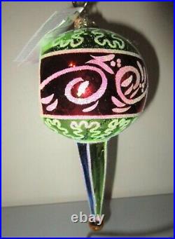 Christopher Radko Green Red Gold Scepter Reflector Drop Christmas Ornament NWT