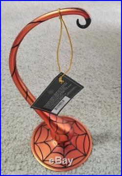 Christopher Radko Halloween Orange Spider Web Stand Glass ornament NIB