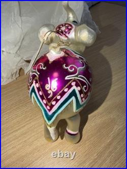 Christopher Radko Hand Painted Glass Elephant Ornament Multicolor Abstract