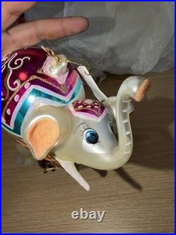 Christopher Radko Hand Painted Glass Elephant Ornament Multicolor Abstract