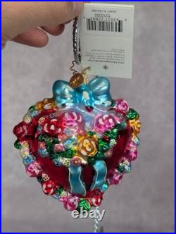 Christopher Radko Heart Blossoms Christmas Ornament 4.5 Flowers Bow Valentines