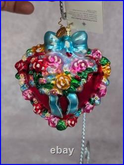 Christopher Radko Heart Blossoms Christmas Ornament 4.5 Flowers Bow Valentines