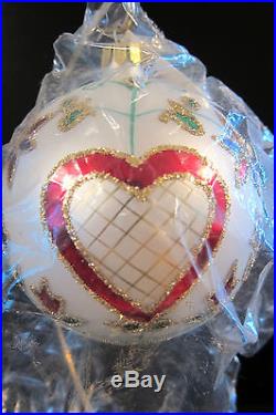 Christopher Radko Hearts & Flowers Ball Christmas ornament, 1990, NEW