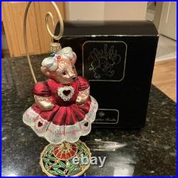Christopher Radko Hearts & Flowers Muffy VanderBear Glass Ornament withBox