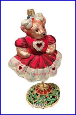 Christopher Radko Hearts & Flowers Muffy VanderBear Glass Ornament withBox