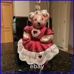 Christopher Radko Hearts & Flowers Muffy VanderBear Glass Ornament withBox