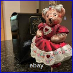 Christopher Radko Hearts & Flowers Muffy VanderBear Glass Ornament withBox