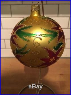 Christopher Radko Holiday Sparkle 1993 Ornament 93-144-0 Poinsettia on Gold Ball