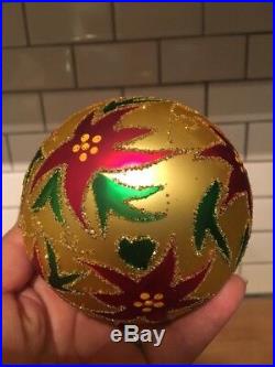 Christopher Radko Holiday Sparkle 1993 Ornament 93-144-0 Poinsettia on Gold Ball