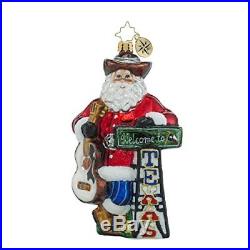 Christopher Radko Howdy Y'all Texas Themed Santa Glass Christmas Ornament 6h