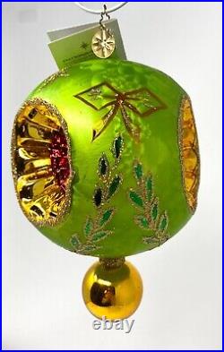 Christopher Radko ICE BALL BEAUTY Green Christmas Ornament Triple Indents