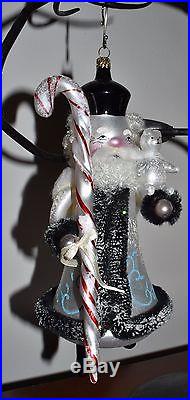 Christopher Radko Italian Blown Glass Old World Snow Santa Ornament Candy Cane