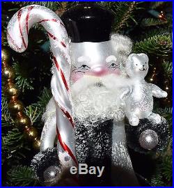 Christopher Radko Italian Blown Glass Old World Snow Santa Ornament Candy Cane