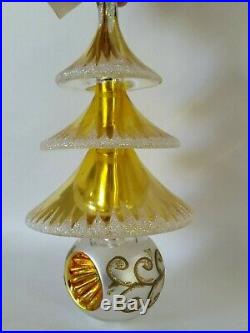 Christopher Radko Italian Blown Glass Ornament ELEGANT EVERGREENS 1999 gold