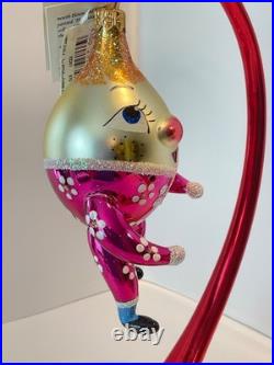 Christopher Radko Italian Glass Christmas Ornament OFF THE WALL Pink Humpty