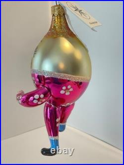 Christopher Radko Italian Glass Christmas Ornament OFF THE WALL Pink Humpty