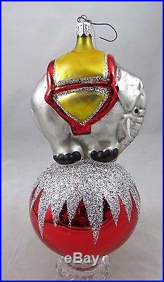 Christopher Radko Jumbo Circus Elephant Ball Glass Christmas Ornament 1990