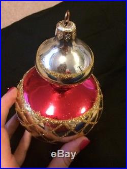 Christopher Radko Jumbo Spin Top Christmas Ornament Red Gold