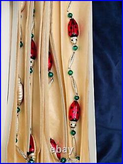 Christopher Radko Ladybug Garland 5' 1993 Christmas Red Green Glass Beads Rare