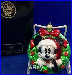 Christopher Radko MICKEY MOUSE WREATH Ornament Box & Certificate GREAT CONDITION