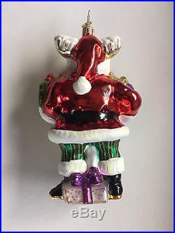 Christopher Radko Moose Santa & presents Hand Made Glass Christmas Tree Ornament