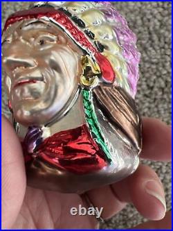 Christopher Radko Native American Chief Glass Christmas Ornament Germany