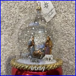 Christopher Radko Nativity Snow Fall Red Snow Globe Christmas Ornament New Withtag