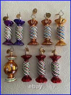 Christopher Radko Nine (9) Pieces of Candy Christmas Ornaments