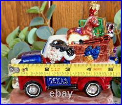 Christopher Radko Old Texas Pick Up Truck with Present Texas Santa Ornament 5x4.5