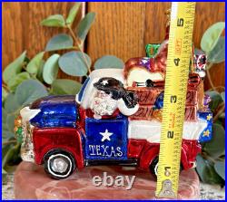 Christopher Radko Old Texas Pick Up Truck with Present Texas Santa Ornament 5x4.5