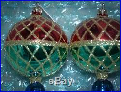 Christopher Radko Ornament CHRISTMAS HARLEQUIN Round Drop Ball Red Green Blue