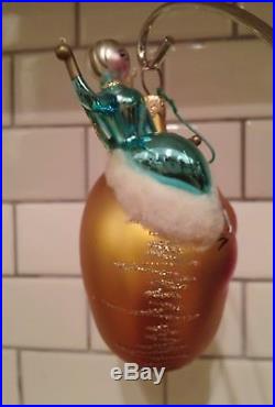 Christopher Radko Ornament Hand Blown Glass Angel Figure on Moon Cotton Italy