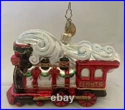 Christopher Radko Ornament Santa Train Choo Choo Glass 4.5 Christmas Black Red