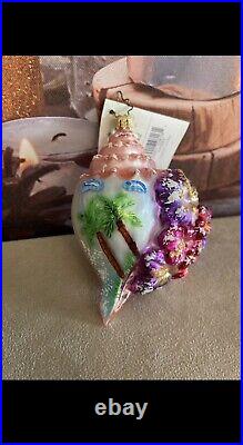 Christopher Radko Ornament Seashell Tropical Shores WithPalm Trees & Hibiscus