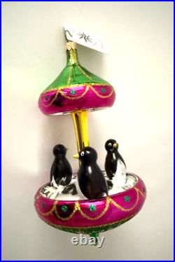 Christopher Radko Ornament Tuxedo Carousel Penguins Glass Christmas Tree Decor