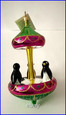 Christopher Radko Ornament Tuxedo Carousel Penguins Glass Christmas Tree Decor