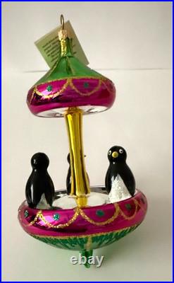 Christopher Radko Ornament Tuxedo Carousel Penguins Glass Christmas Tree Decor