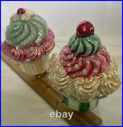 Christopher Radko Ornaments Cupcakes Too Cute To Eat Set of 2 Clip On Christmas