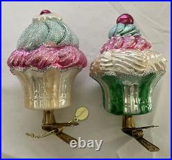 Christopher Radko Ornaments Cupcakes Too Cute To Eat Set of 2 Clip On Christmas
