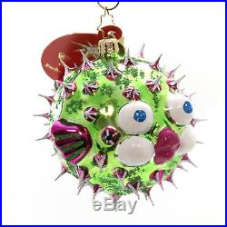 Christopher Radko PUFF-A-KISS Glass Christmas Ornament Fish 3012631 Green