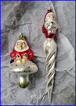 Christopher Radko Pair Vintage 1992 Ornaments St Nickcicle & White Mushroom Elf