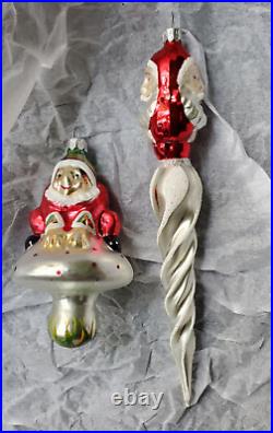 Christopher Radko Pair Vintage 1992 Ornaments St Nickcicle & White Mushroom Elf