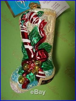 Christopher Radko Peppermint Jingle Stocking Glass Ornament