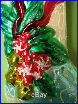 Christopher Radko Peppermint Jingle Stocking Glass Ornament