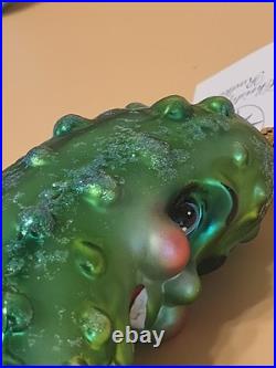 Christopher Radko Pickle Puss 5 Glass Ornament New With Tag No Box Read Christopher Radko Pickle Puss 5 Glass Ornament New With Tag No Box Read