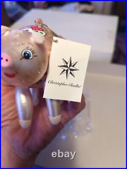 Christopher Radko Pink Pig Handblown Glass Italian De Carlini Ornament RARE