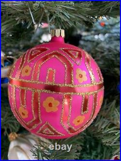 Christopher Radko Pink Tiffany Blown Glass Ball Christmas Ornament