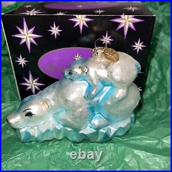 Christopher Radko Polar Bear With Cub Glass Christmas Holiday Ornament